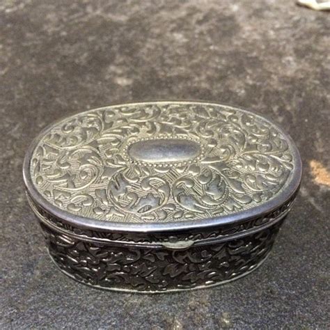 oval metal box with hinged lid silver|metal box with lid 12x12x14.